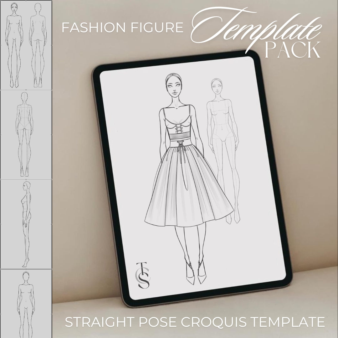 Fashion figure template pack - Straight pose base croquis for fashion sketching