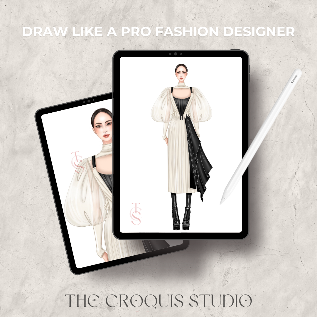 Fashion model croquis pack - 5 colored base templates for fashion sketching