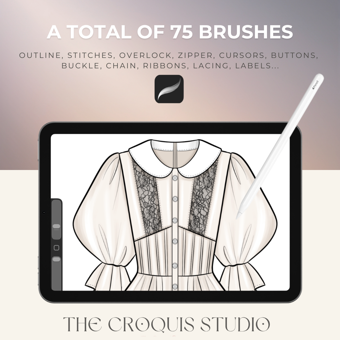 Technical fashion design · Procreate brush pack (75 BRUSHES)